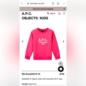 A.P.C. Classic Sweatshirt
Kids Size 12 Fits Like Women’s XXS